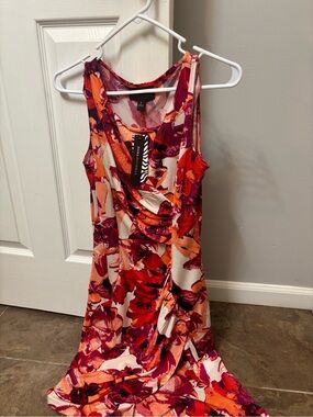 Dana Buchman Sleeveless Floral Maxi Dress in Red, Pink & Orange